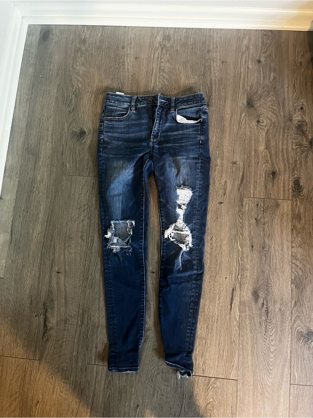 American Eagle Outfitters Dark Blue Distressed Skinny Jeans